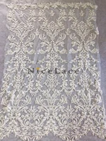 nicelace 5yards good quality sequins and beads embroidery lace fabric with beading soft tulle for bride wedding gown garments