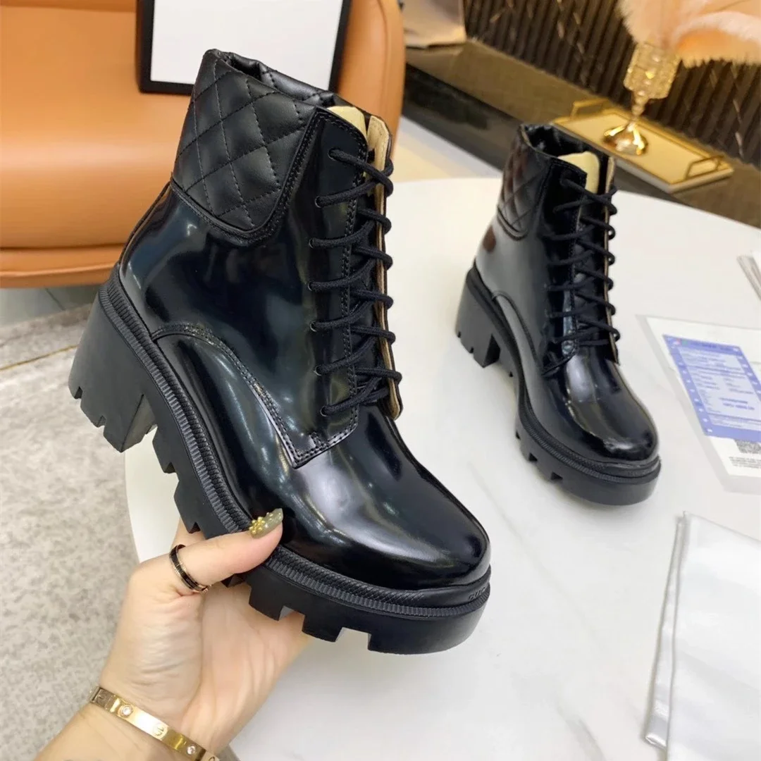 

New Shoes For Women Size34-42 Genuine Leather Boots High Heels Ankle Boots Flat Platform Designer Shoes Lace Up Zapatillas Mujer