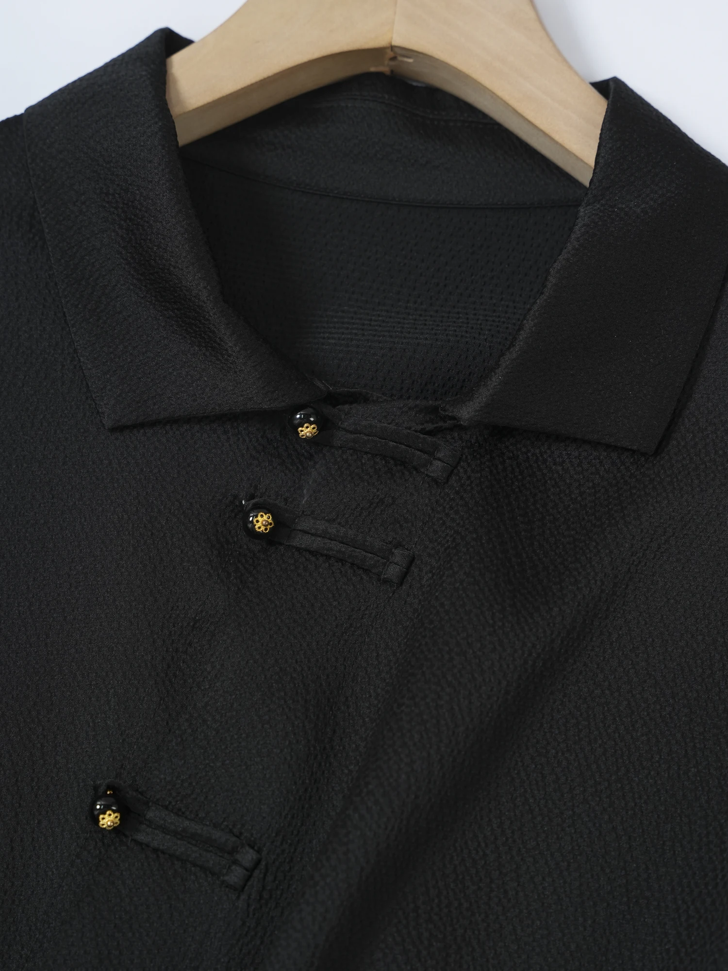 Fashion New Chinese Sle National White Pearl Segment Shirts Retro Oblique Plate Buckle Loose Silk Long sleeve Top Wom...