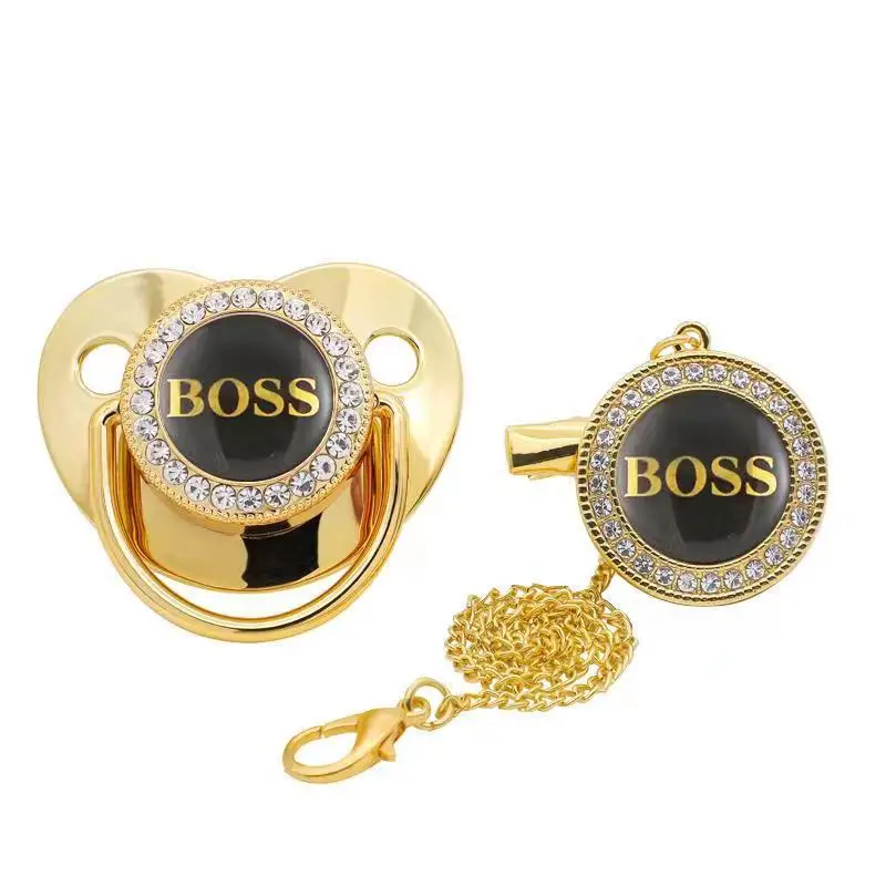 

Детская Соска-пустышка с цепочкой и зажимом с буквенным принтом, роскошная блестящая Соска-пустышка для новорожденных, Силиконовая пустышк...