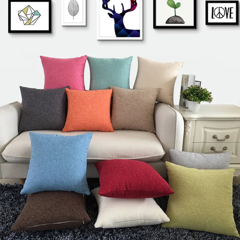 Solid Color Linen Throw Pillow Case Cushion Cover Home Sofa Bed Car Decoration 