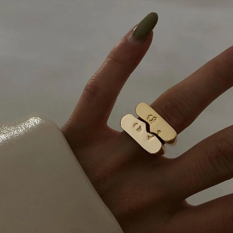 Комплект женских колец Artsy с двумя лицами и регулируемыми камнями золотого цвета