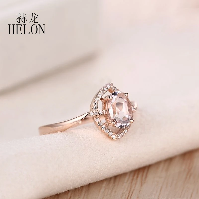 HELON однотонное 14k AU585 розовое золото овальное 7x5 мм натуральный морганит Halo