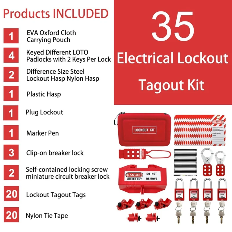 35 шт. Lotokit портативный электрический комплект Tagout для блокировки промышленных