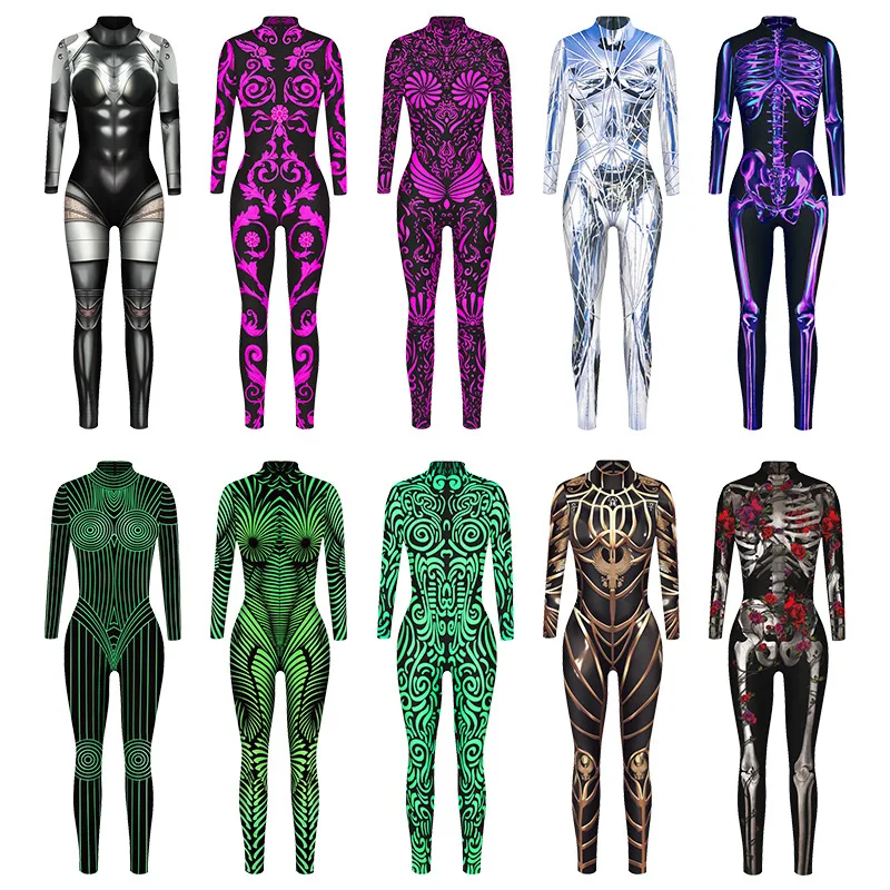 Latter Rain Punk Style Cosplay Jumpsuits for Women Sexy 3D Printed Game Anime COS Clothing Street Fantasy Long Sleeved Bodysuits