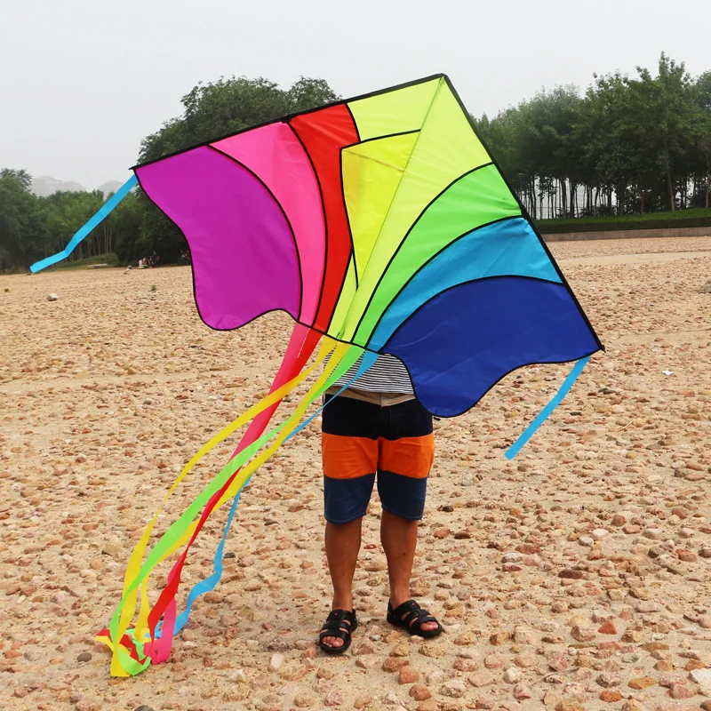 

Colorful Rainbow Triangle Kite Long Tail Nylon Kites Outdoor Child Beginner Flying Toy Stunt Surfing Kite To Prevent Tearing