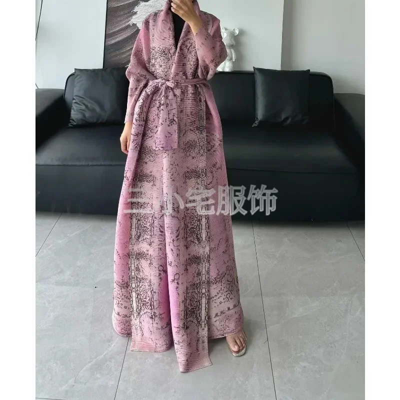 Женское Плиссированное длинное пальто элегантная розовая абайя в мусульманском