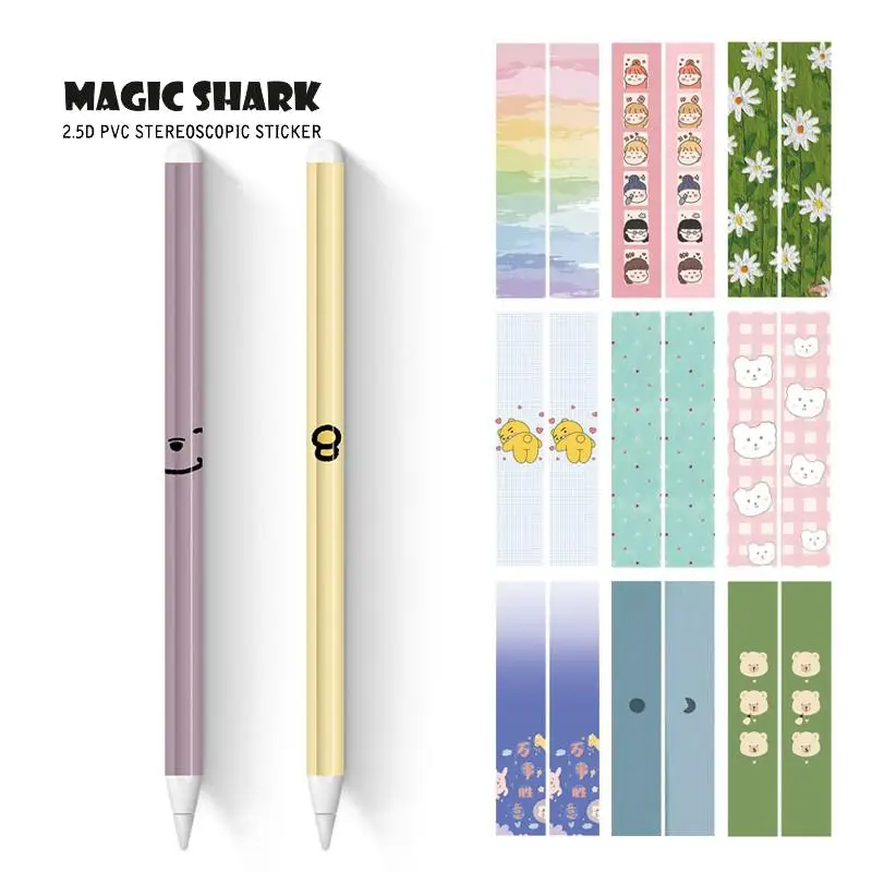

2pcs/lot Cute Cartoon Bear Rainbow Leaf Sun Flower Pig Sticker Case Cover Film for Apple Pencil 2