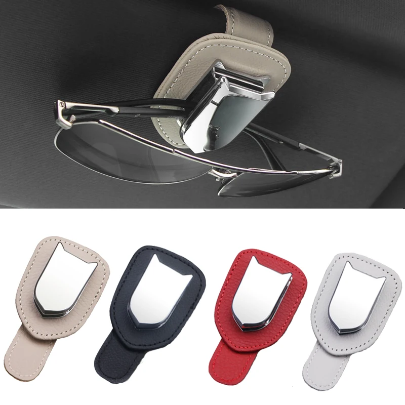 Car Glasses Storage Clip Aluminum Alloy Leather Car Sun Viso Clip Card Holder Ticket Clips Auto Interior Organize Accessories