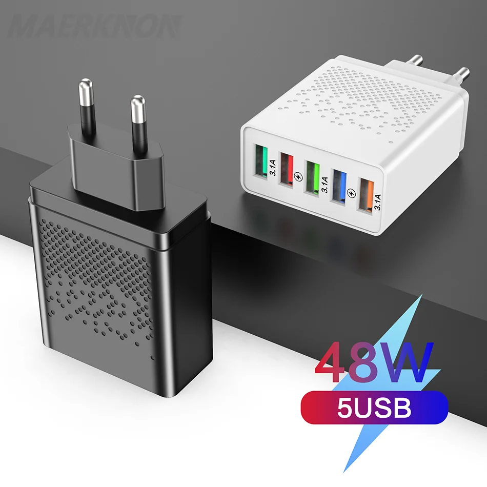 

48W USB Charger Fast Wall Charger Quick Charge 3.0 For iPhone 13 12 Samsung Xiaomi Mobile Phone 5 Port EU US Plug Adapter Travel