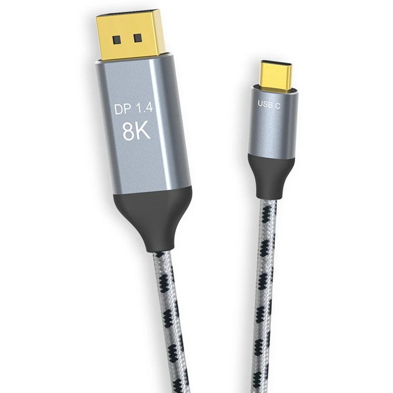 USB-C к кабелю Dp 1 4 поддерживает разрешение 8K @ 60 Гц медный плетеный кабель DP