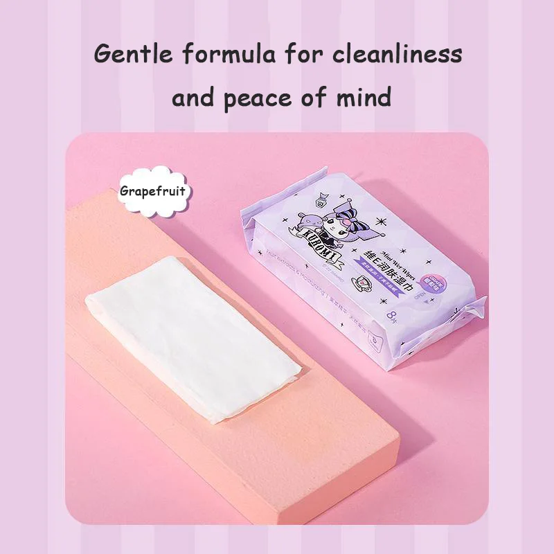 Увлажняющие мини-салфетки MINISO Kuromi витамин E с ароматом винограда