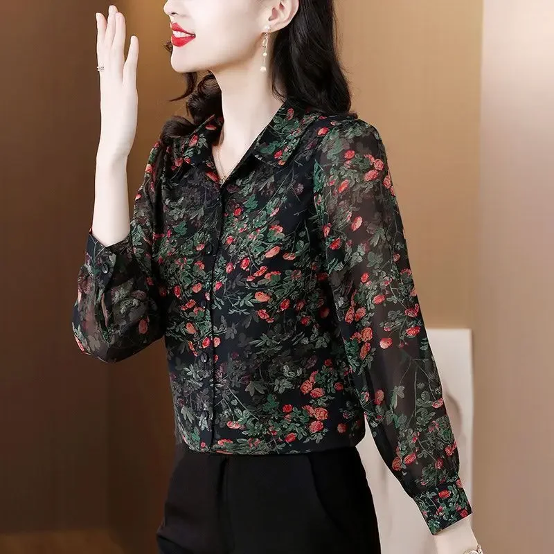 Женские винтажные рубашки на пуговицах с цветочным принтом элегантные блузки в