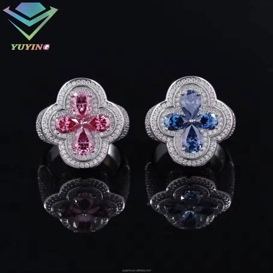 Фото Модное кольцо с муассанитом Fashion Clover, ювелирное изделие из стерлингового серебра 925 пробы, кольцо в стиле хип-хоп для мужчин и женщин, кубинское кольцо с муассанитом VVS, имитирующим бриллиант №4