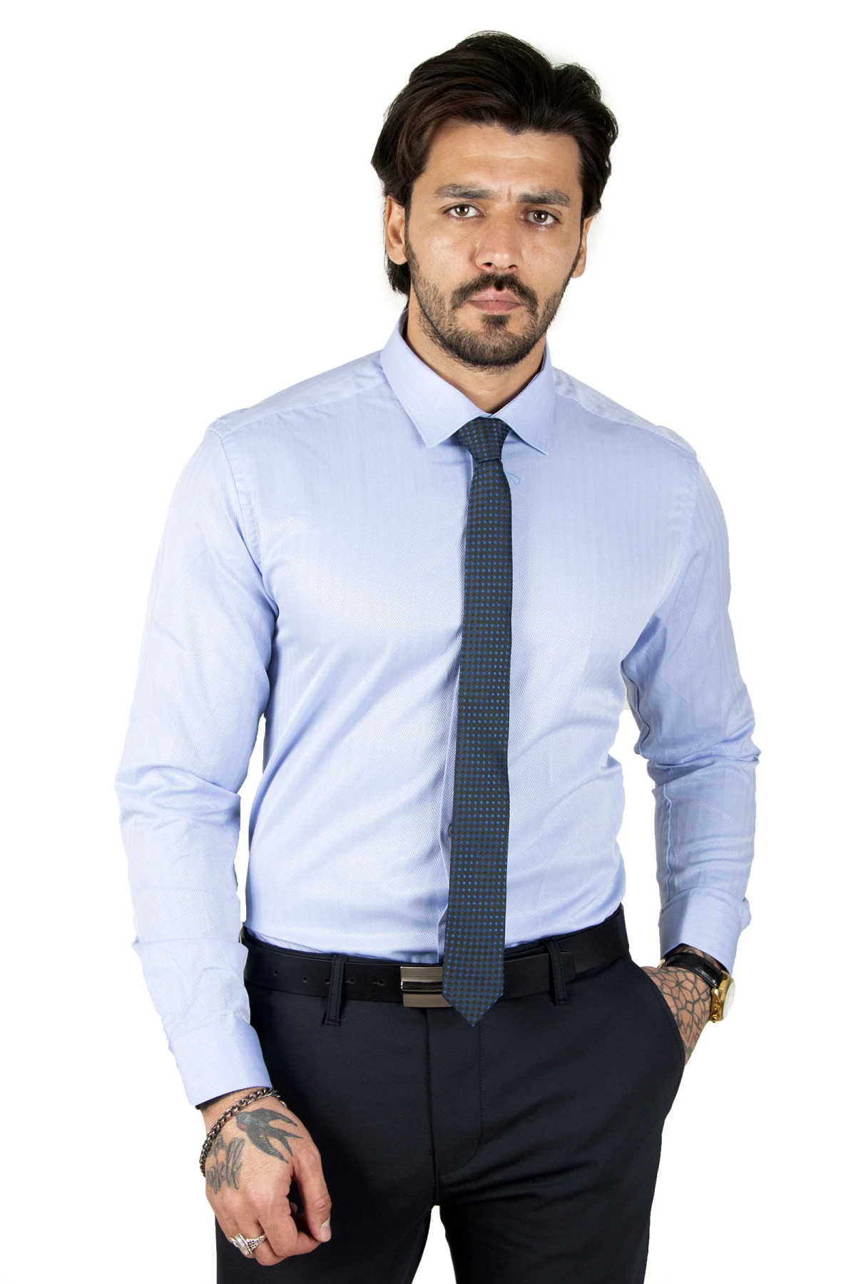 DeepSEA line patterned Slim Fit upright collar shirt 2201008