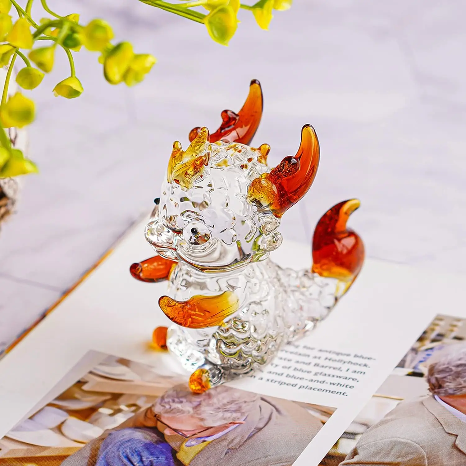 

H & D 3-дюймовая кристальная фигурка маленького дракона коллекционное искусство Стекло маленький мифическое животное пресс-папье фэн-шуй Статуя подарок домашний декор