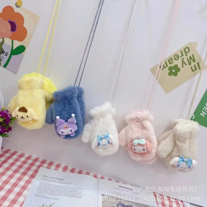 

Милые детские теплые перчатки Sanrio Cinnamoroll Kuromi My Melody с героями мультфильмов, плюшевая игрушка, подвесные шейные студенческие перчатки