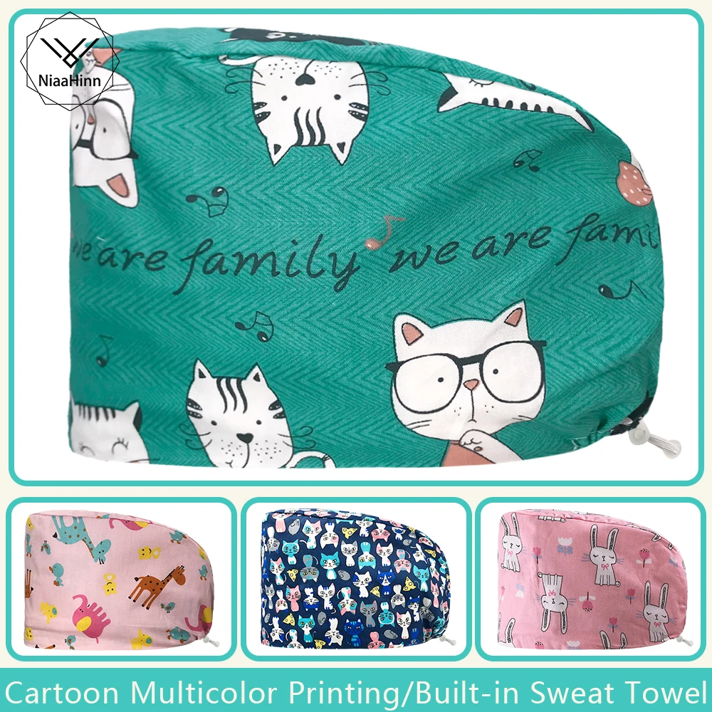 

Lab Scrub Hat Cute Animal Print Women Scrubs Caps Pet Shop Work Scrubs Spa Breathable Dentist Work Nursing Hats Wholesale Price