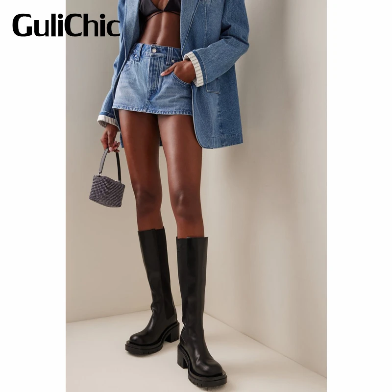 9.19 GuliChic Women High Street Vintage Cotton Washed Denim Shorts Skirt