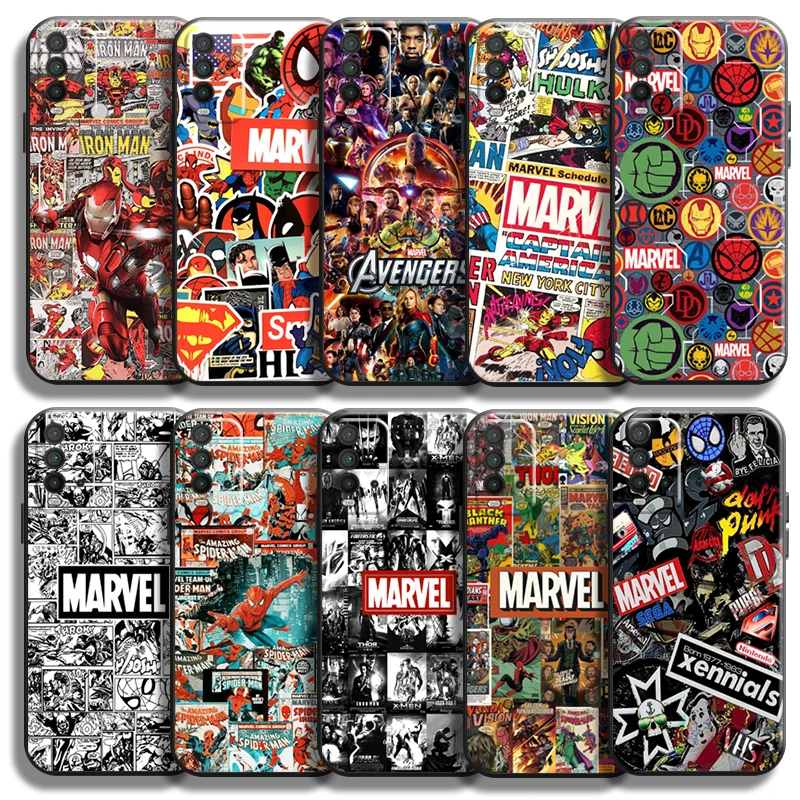 

Marvel Comics Logo For Xiaomi Redmi Note 10 10S 10T 9 9S 9T 5G Phone Case Redmi 10 9 9T 9A 9C Carcasa Liquid Silicon TPU Black