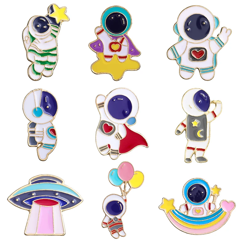 

Cartoon Astronaut Enamel Pin Space Badge Brooch Jewelry Custom Lapel Clothes Backpack Accessories for Friends Gifts Wholesale