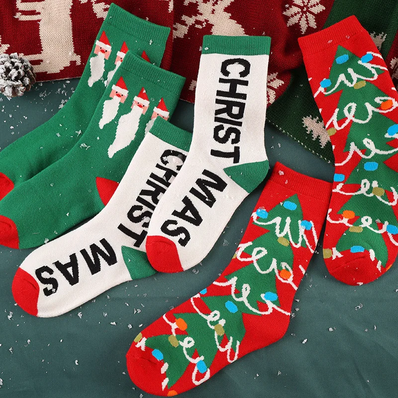 

3Pcs Christmas Gift Winter Designer Socks For Women Japanese Fashion Cotton Middle Tube Harajuku Stripes Flower Cute Socks Girl