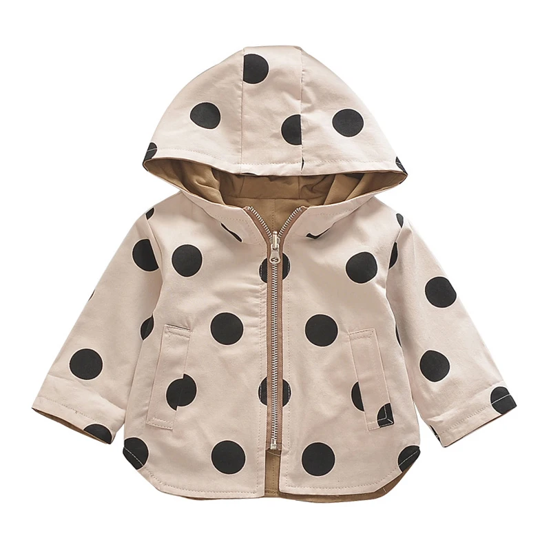 

0-5Y Spring And Autumn Children's Double-Sided Windbreaker Jacket For Men And Women Baby Polka Dot Printing Zipper Hooded Jacket