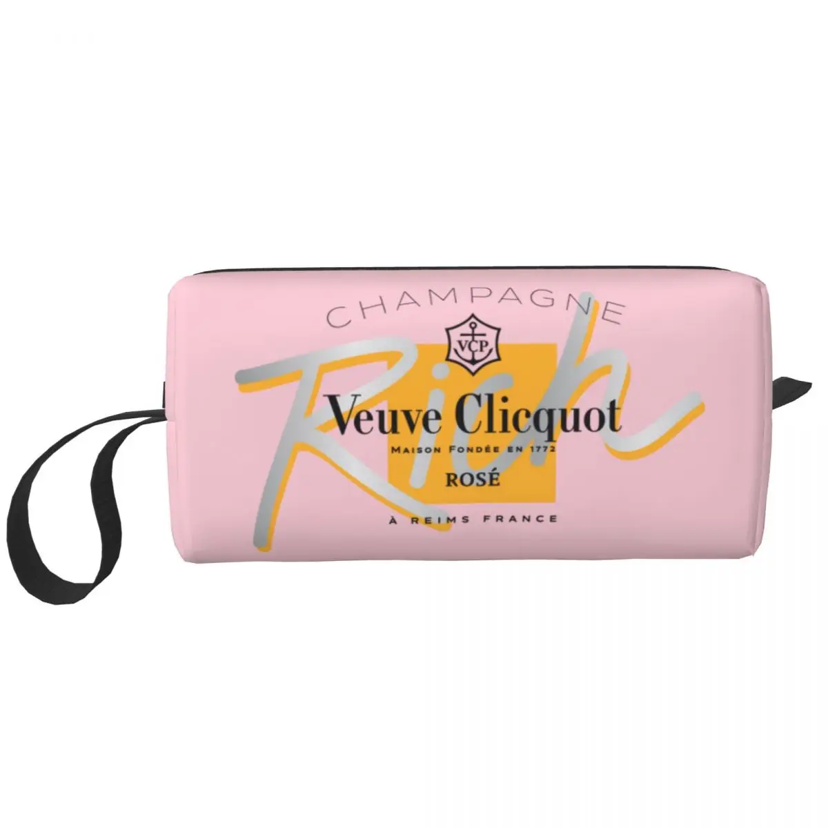 

Custom Luxury Clicquot Champagne Toiletry Bag Women Makeup Cosmetic Organizer Ladies Beauty Storage Dopp Kit Case