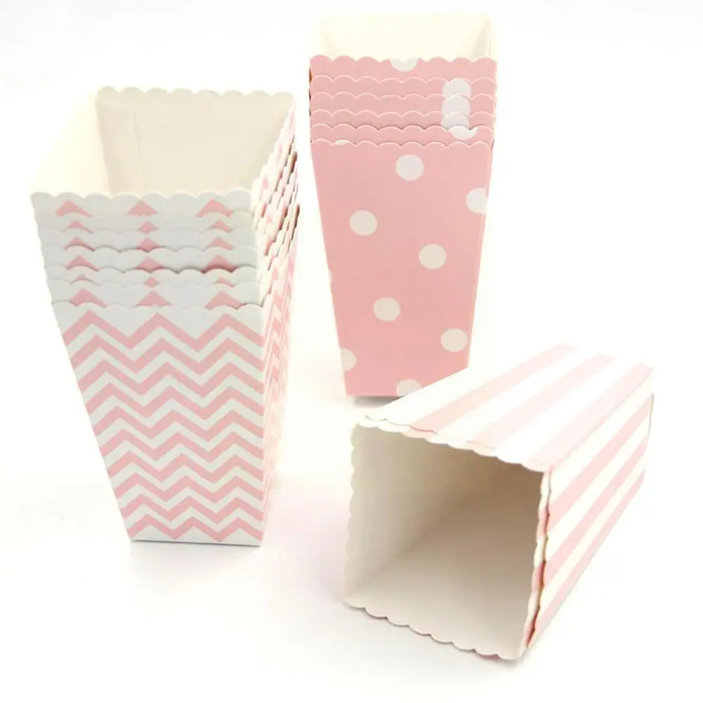 

12pcs Popcorn Stripes Paper Box Wave Dot Pink Gift Container Kid Supplies Corn Bags Party Decoration Favour Box Wedding D1a0