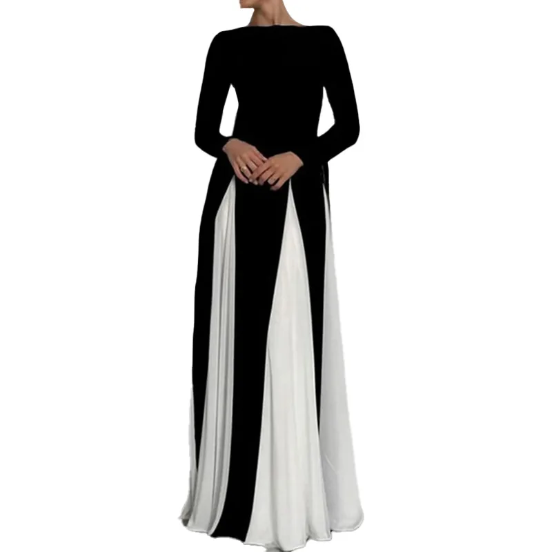 2025Новое женское платье с длинными рукавами цветными блоками INSCasual Свободное