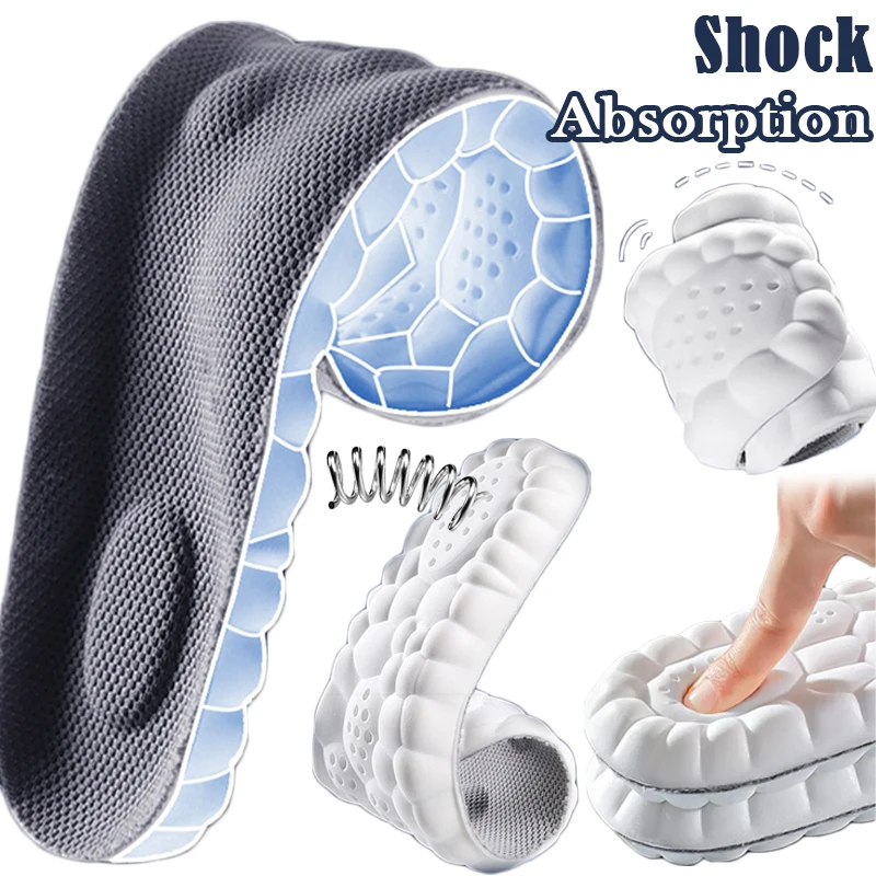 4D Shock Absorption Sports Insoles Soft Breathable Orthopedic High-elastic Running Shoe Pad For Men Women Latex Massage Insole