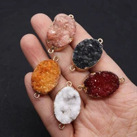 5 colors natural druzy stone egg shaped pendants connector gold plated edge drusy crystal jewelry making necklace geode charms