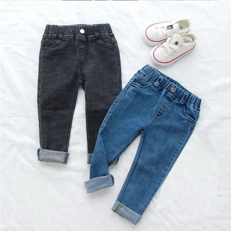 

2022 New Fashion Girl Baby Skinny Jeans Korean Style Kids Jeans Children's Casual Solid Pure Denim Clothing Fall Spring Trousers