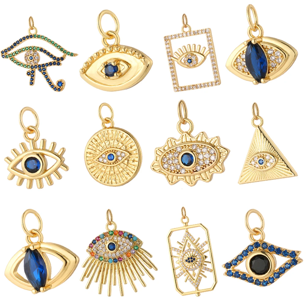 Фото Türkiye Evil Blue Eyes Love Цирконовые подвески для изготовления ювелирных изделий Богемная готическая эмаль Золотого цвета Ожерелье-браслет «сделай сам» №1