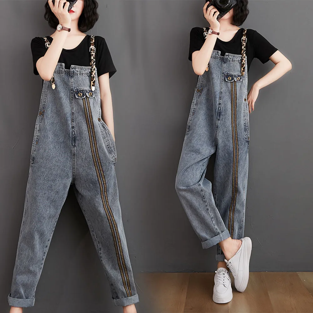 

High Waisted Jeans Jumpsuit Loose Straight Denim Overalls For Women Casual Vintage Long Denim Jumpsuit Ladies Pockets Tide