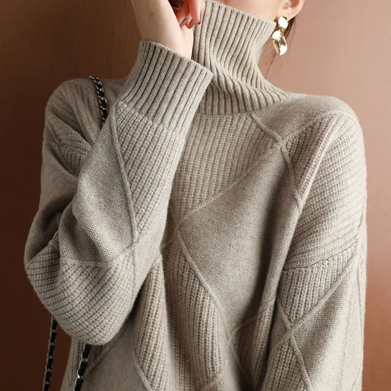 2022 Autumn and Winter New Women's Pullover Sweater Thickened Warmth Fashion Large Size Knitted Wool Sweater High Collar