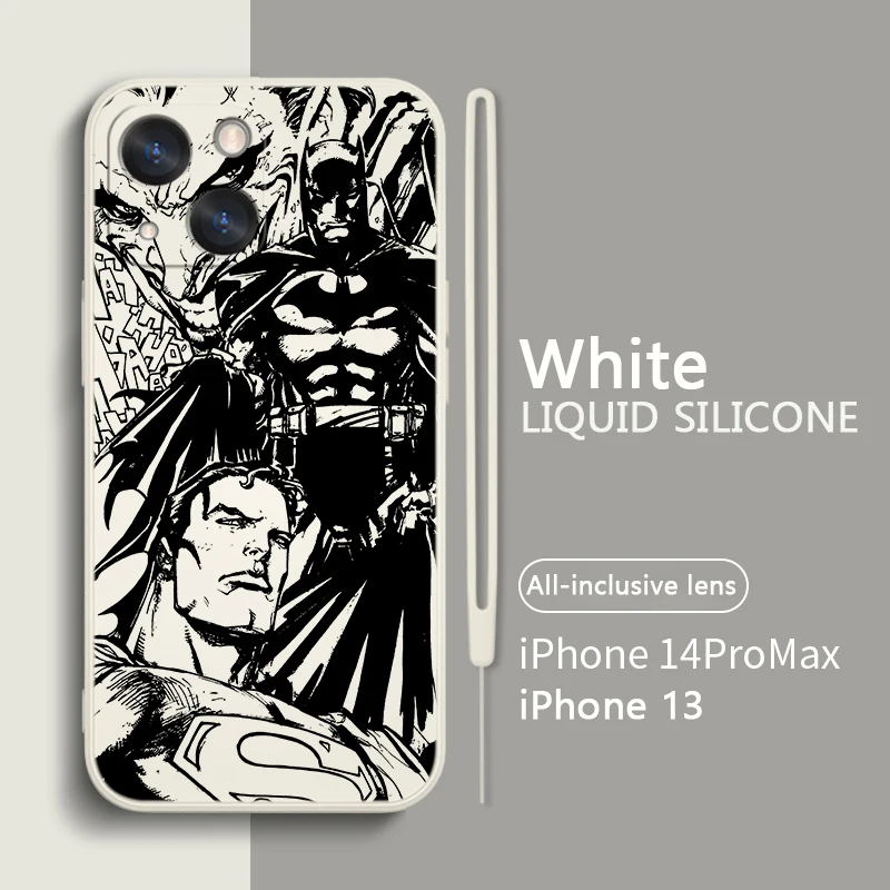 

Black Batman Superman Joker Phone Case For Apple iPhone 14 13 12 mini 11 Pro Max 8 7 Plus XR XS X Liquid Rope Funda Cover