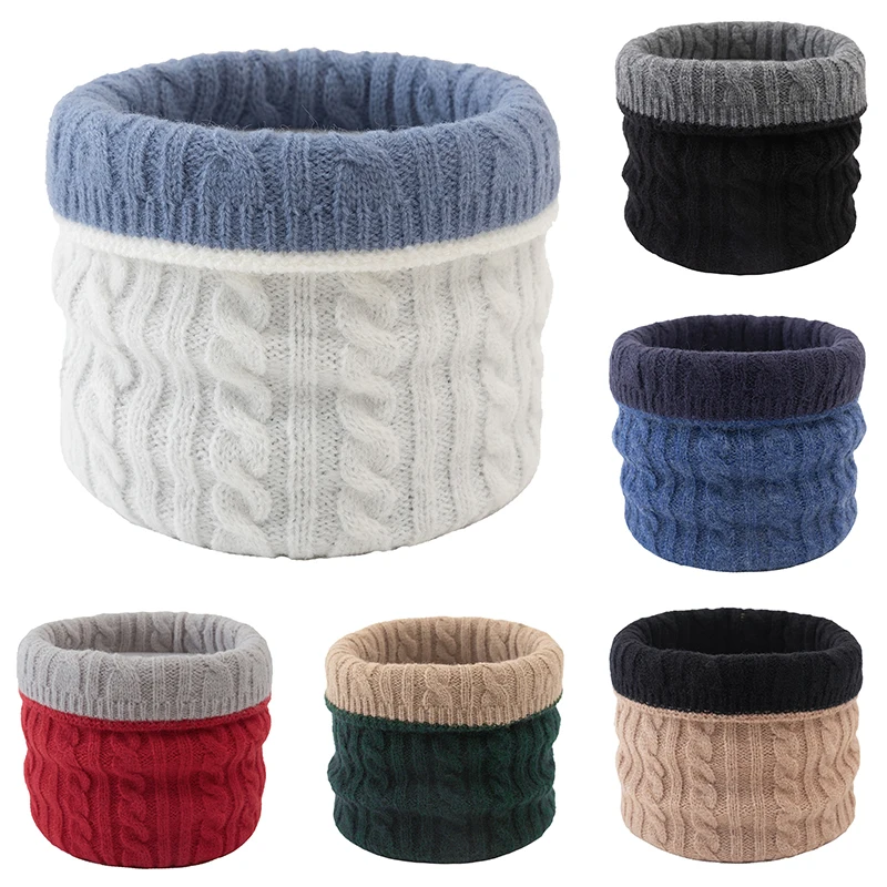 

2022 New Winter Scarf Men Women Warm Knitted Ring Scarves Wool Fur Thick Children Neck Warmer Boys Girl Plush Scarf Collar