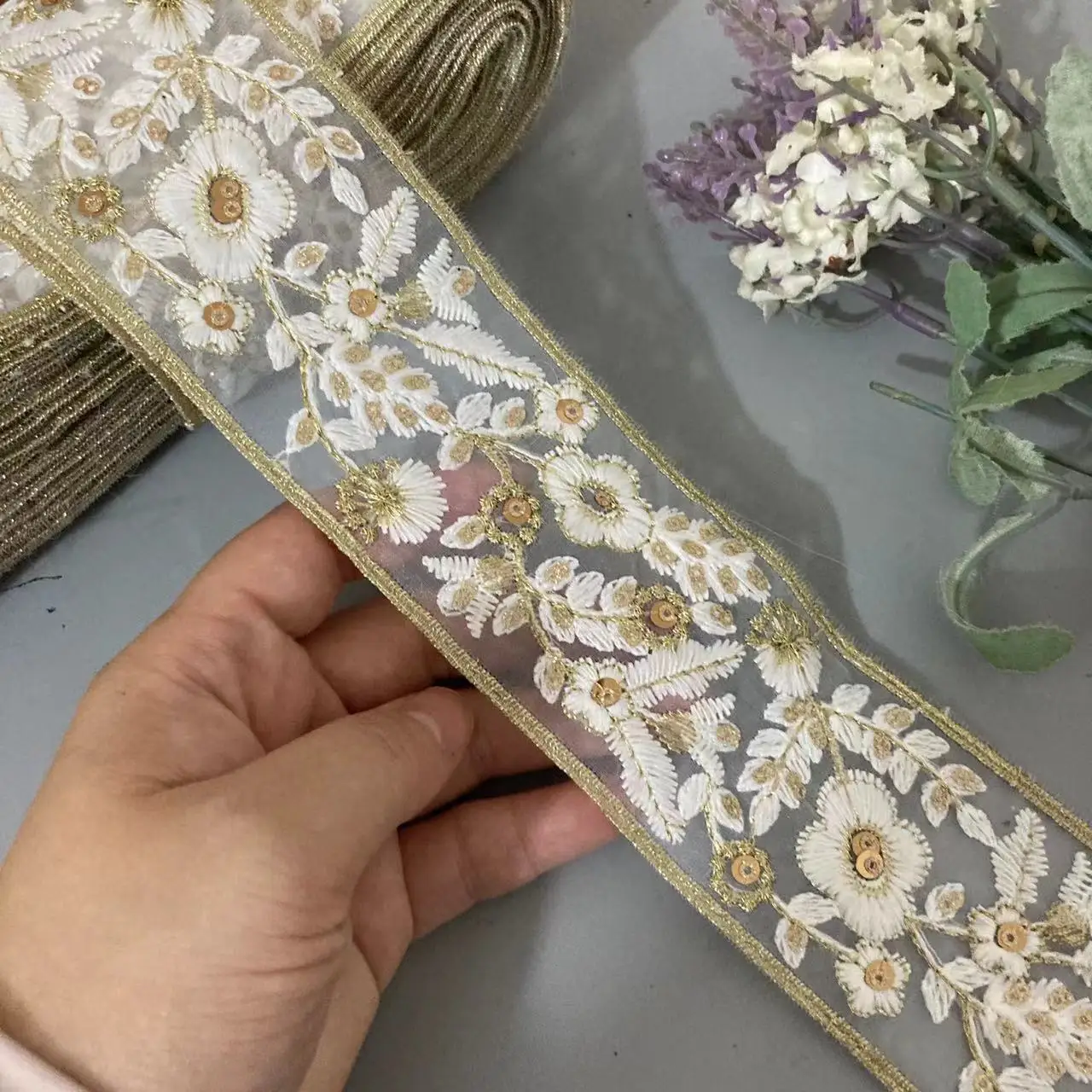 1-метровый цветок шириной 5 см марлевая винтажная кружевная отделка по краям