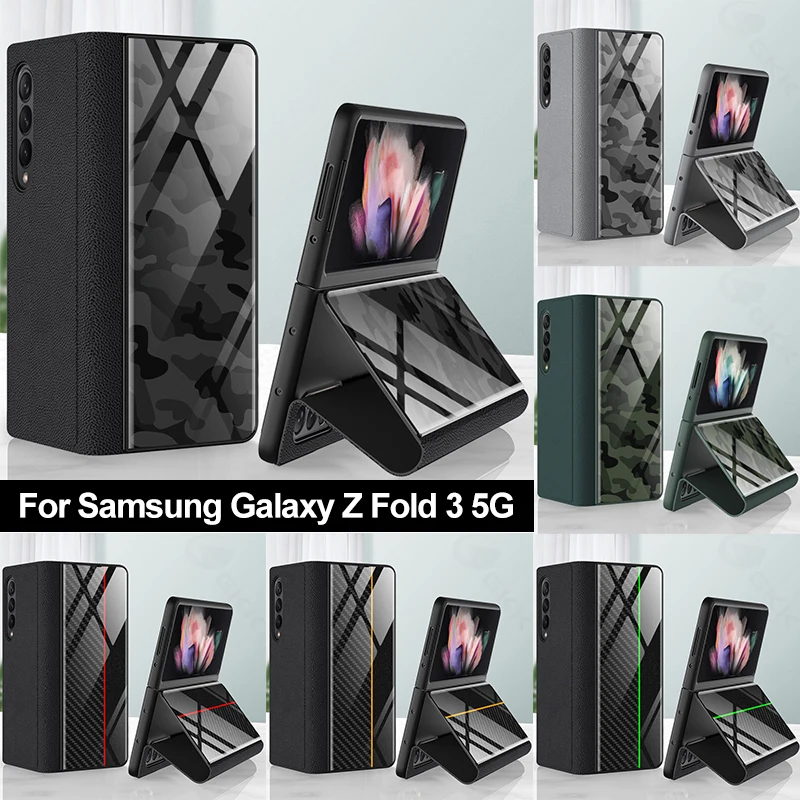 

GKK Leather Tempered Glass Case For Samsung Galaxy Z Fold 3 5G All-included Protection Frame Hard Cover For Samsung Z Fold3 Case
