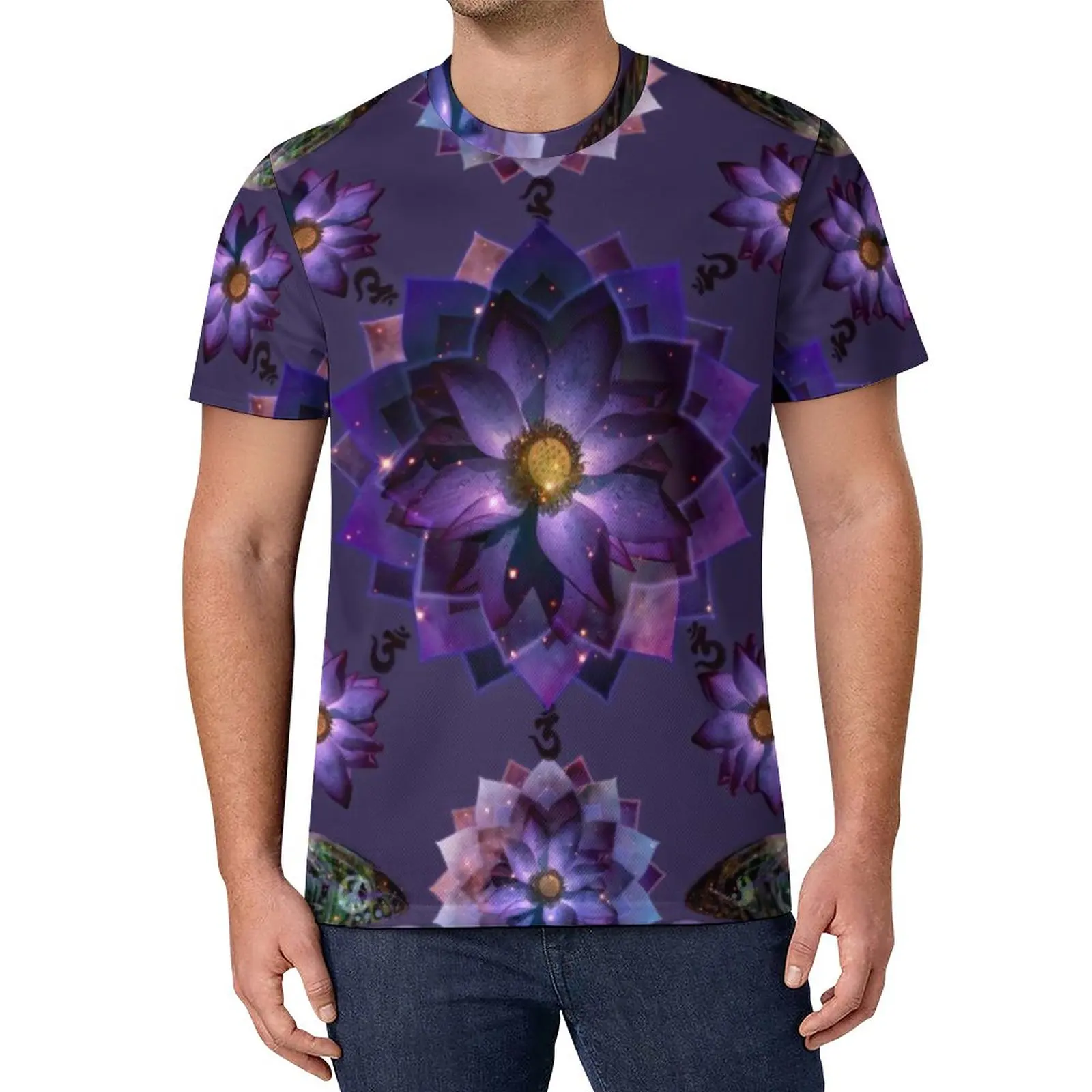 

Mystical Lotus Flower Mandala T Shirt Spiritual Purple Floral Print Trending T-Shirts Casual Tee Shirt Short Sleeve Custom Tees