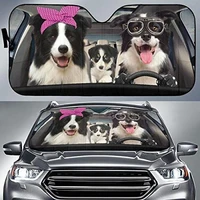 cute border collie driving headband and glasses dog family car sunshade window sunshade car windshield durable sun visor