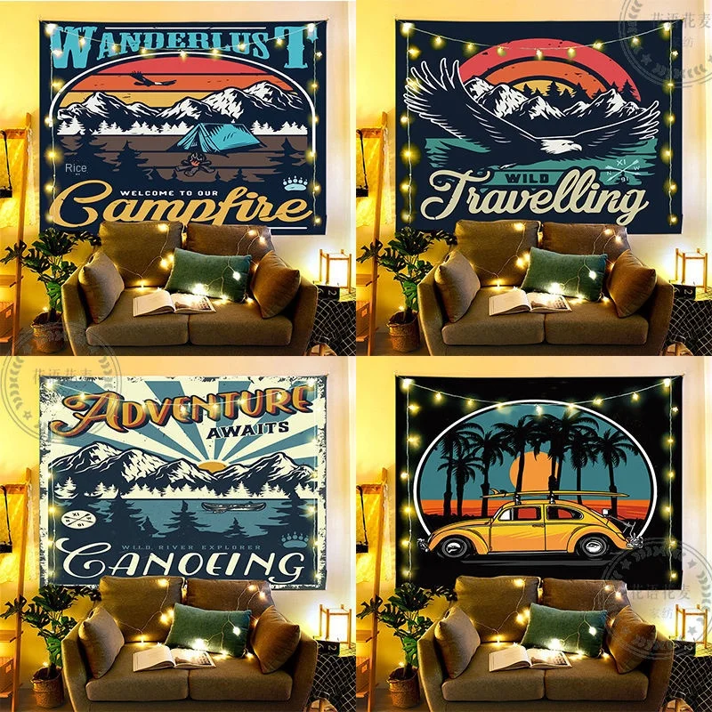 

Retro American background fabric wall decoration bedroom bedside cloth hanging rental dormitory living room layout tapestry