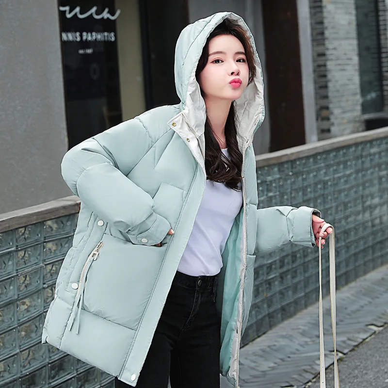 New Autumn Winter Thicken Female Warm Parka Women Casual Solid Color Loose Puffer Big Pocket Hooded Coat Jackets Outwear