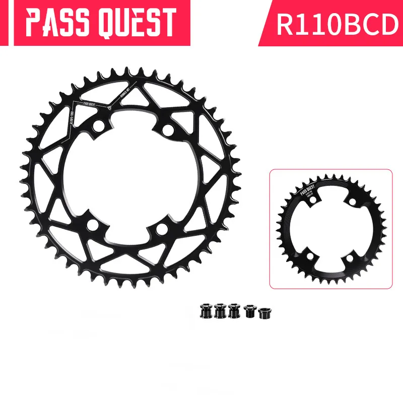 

PASS QUEST Round/ OVAL Bicycle Sprocket 110BCD For R8-7000 R9100 Road Bike Monoplate Narrow Wide Chainring 36-58T