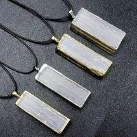 yizizai rectangle plaster pendent necklace for women men plated silver gold color gypsum square necklace ornaments jewellry gift