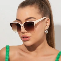 new round cat eye half frame sunglasses men women trendy rice nail sunglasses retro stylish fashion female eyewear uv400