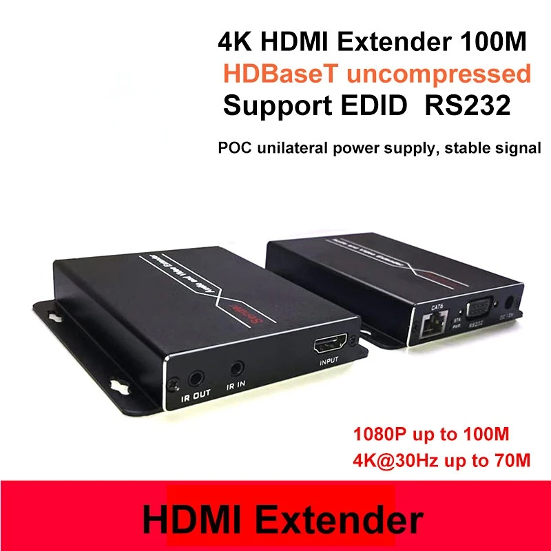

100m HDBaseT HDMI-compatible Extender Over RJ45 CAT6 Cable 4K KVM RS232 POE Extender With IR HDMI 1.4V Full HD 3D,4K Repeater
