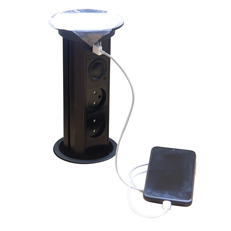 

Standard Smart Wifi Desktop Pop Up Socket 16A With Speaker USB QI Wireless Charger Pop Up Outlet