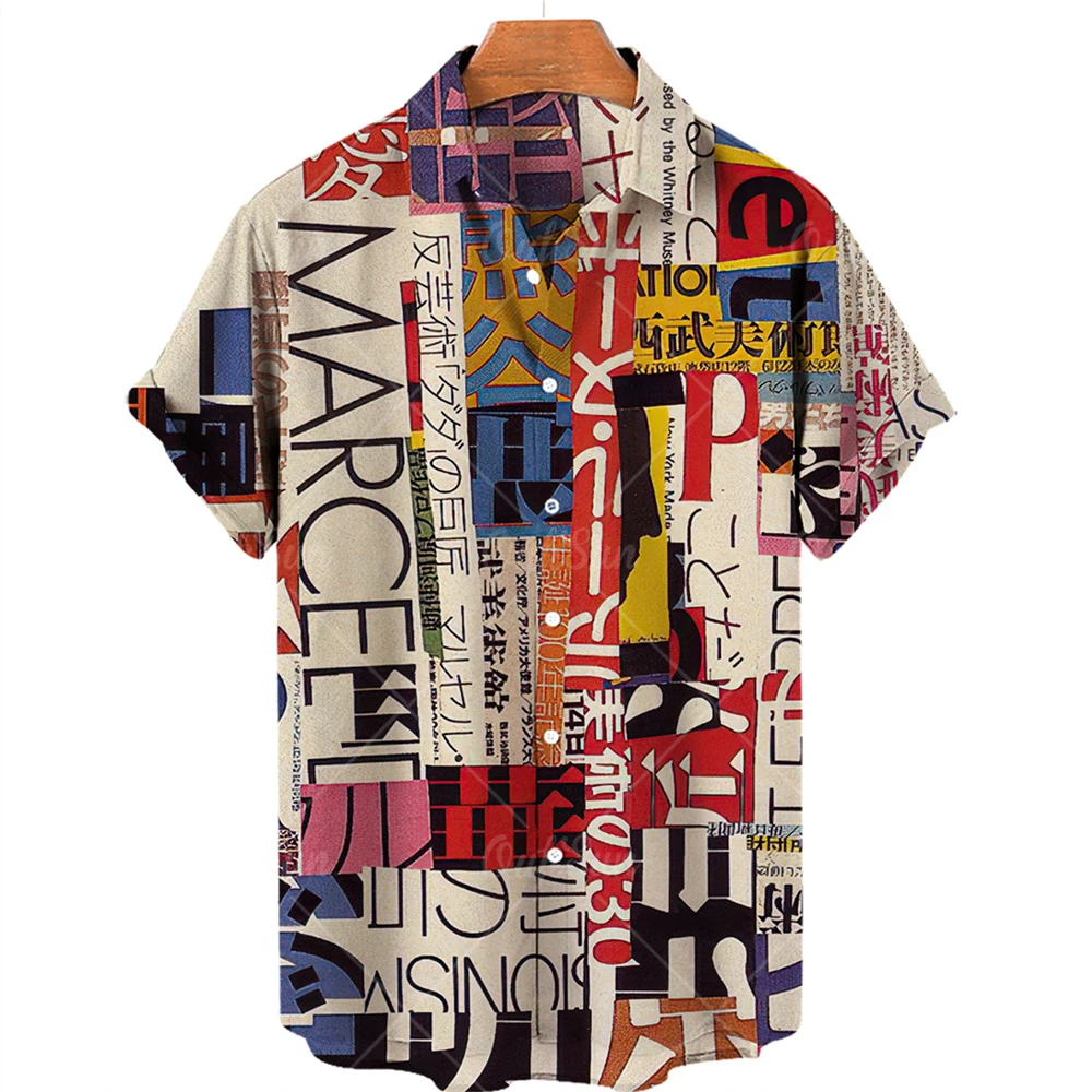 2022 Summer Men's Shirts Colorful Graffiti 3D Print Hawaiian Shirts Single Row Button Short Sleeves Men's Fashion Loose Shirts